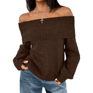 Women's Oversized Off Shoulder Sweater Cozy Knit Long Sleeve Pullover
